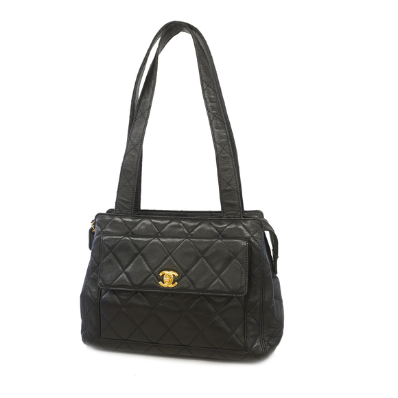 CHANEL Handbags - Auth Chanel shoulder bag matelasse lambskin black gold metal